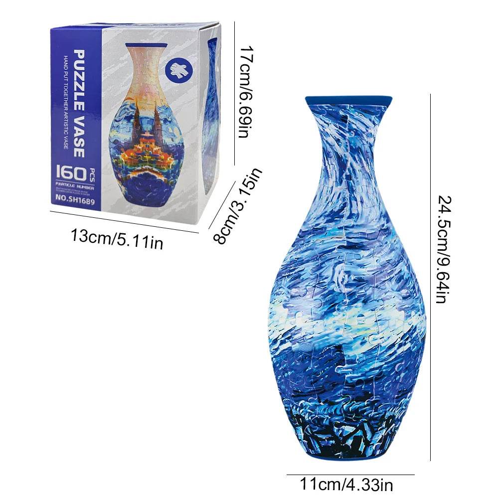 3D Puzzle Vase Plastic Vase Blue and White Porcelain Design - ToylandEU