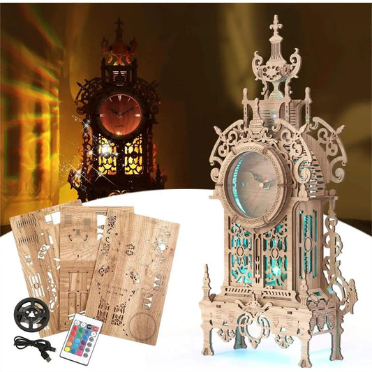  3D Wood Puzzle LED Tower Clock Calming DIY Decor -  ToylandEU™