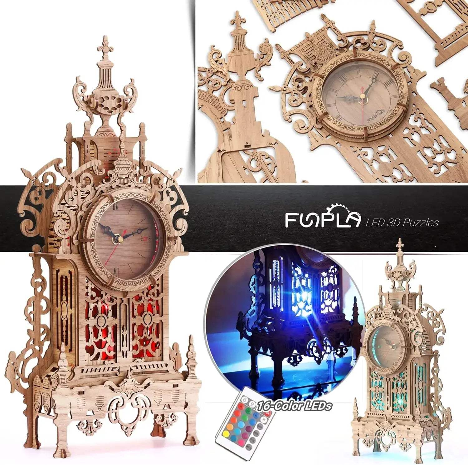  3D Wood Puzzle LED Tower Clock Calming DIY Decor -  ToylandEU™