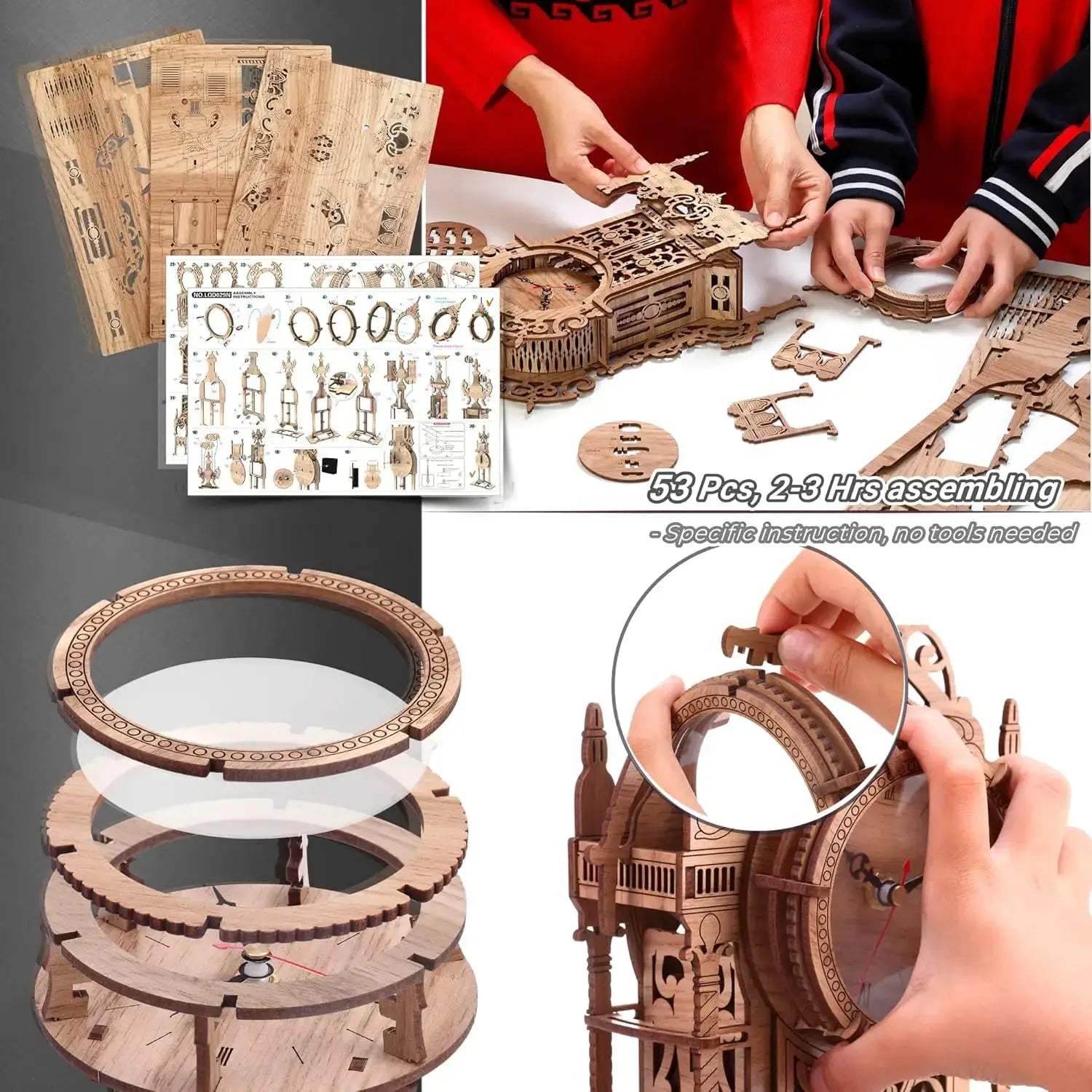  3D Wood Puzzle LED Tower Clock Calming DIY Decor -  ToylandEU™