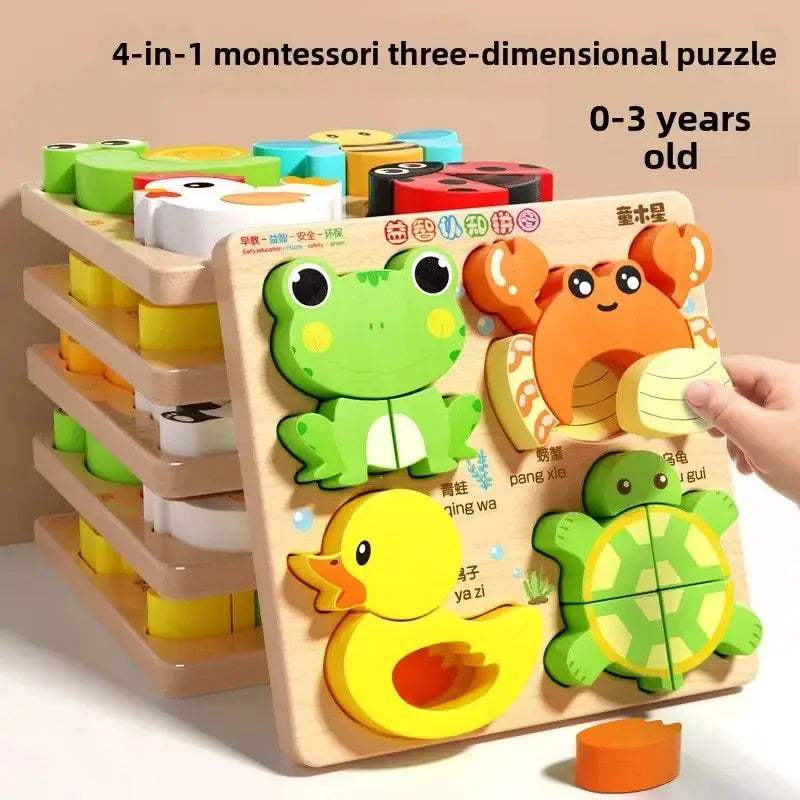 Animal Traffic Puzzles Toys for Kids Montessori Cartoon 3D Wooden Jigsaw Early Learning Educational Cognitive Game Children Gift - ToylandEU