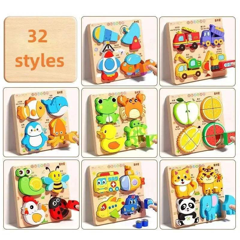 Animal Traffic Puzzles Toys for Kids Montessori Cartoon 3D Wooden Jigsaw Early Learning Educational Cognitive Game Children Gift - ToylandEU