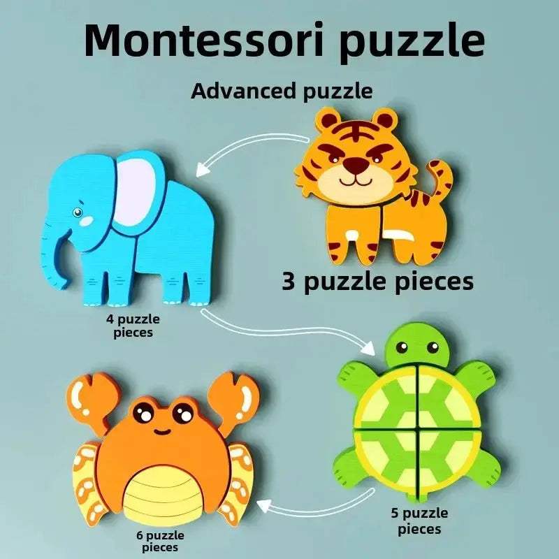 Animal Traffic Puzzles Toys for Kids Montessori Cartoon 3D Wooden Jigsaw Early Learning Educational Cognitive Game Children Gift - ToylandEU