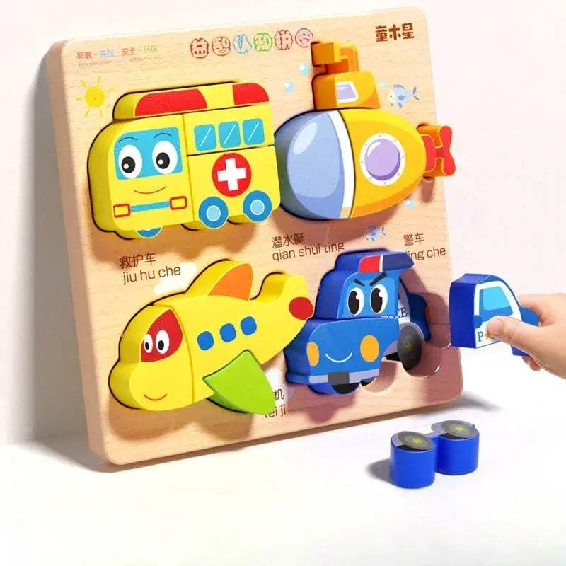 Animal Traffic Puzzles Toys for Kids Montessori Cartoon 3D Wooden Jigsaw Early Learning Educational Cognitive Game Children Gift - ToylandEU
