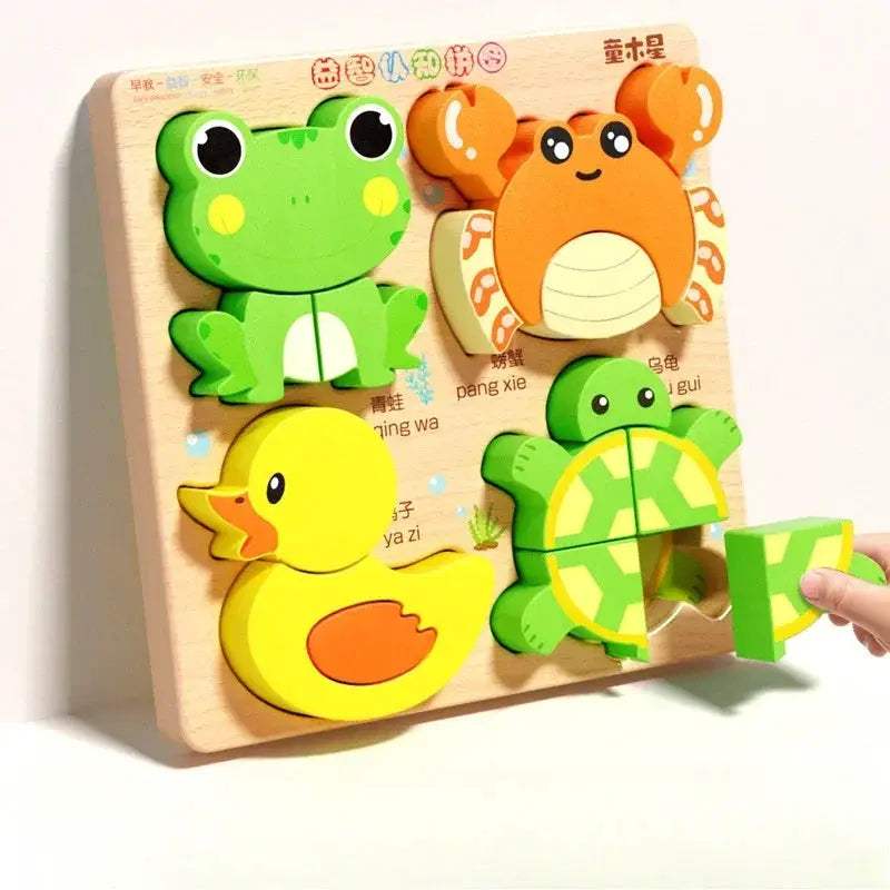 Animal Traffic Puzzles Toys for Kids Montessori Cartoon 3D Wooden Jigsaw Early Learning Educational Cognitive Game Children Gift - ToylandEU