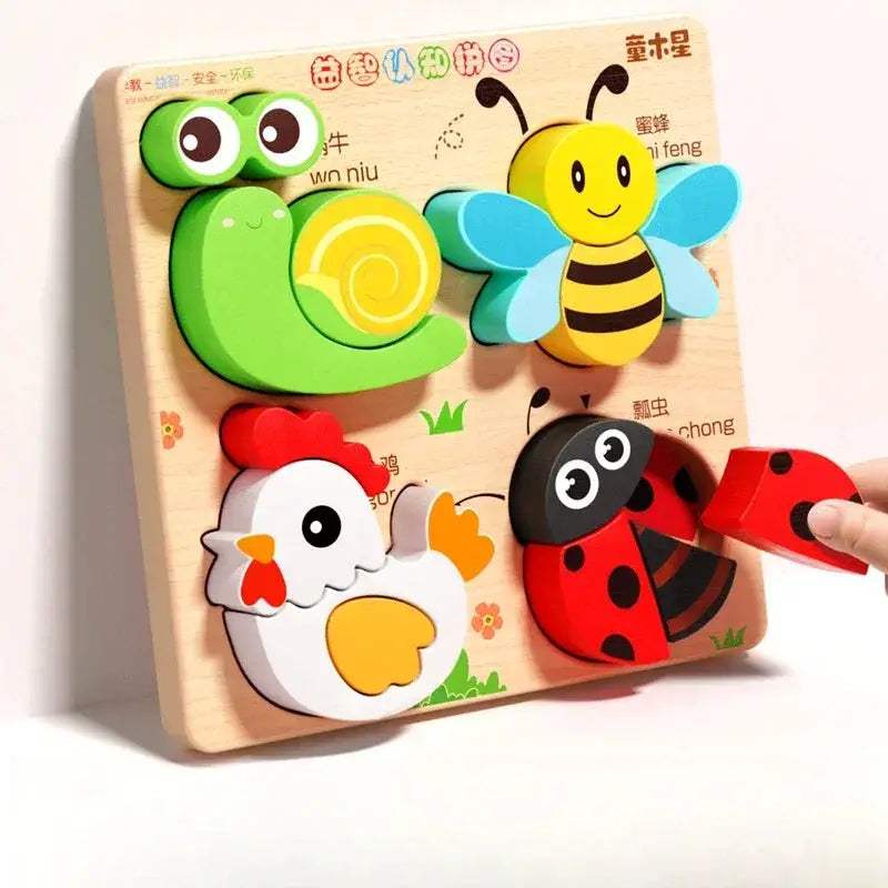 Animal Traffic Puzzles Toys for Kids Montessori Cartoon 3D Wooden Jigsaw Early Learning Educational Cognitive Game Children Gift - ToylandEU