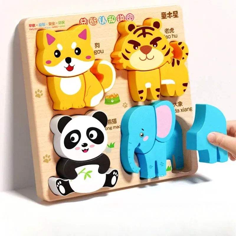 Animal Traffic Puzzles Toys for Kids Montessori Cartoon 3D Wooden Jigsaw Early Learning Educational Cognitive Game Children Gift - ToylandEU