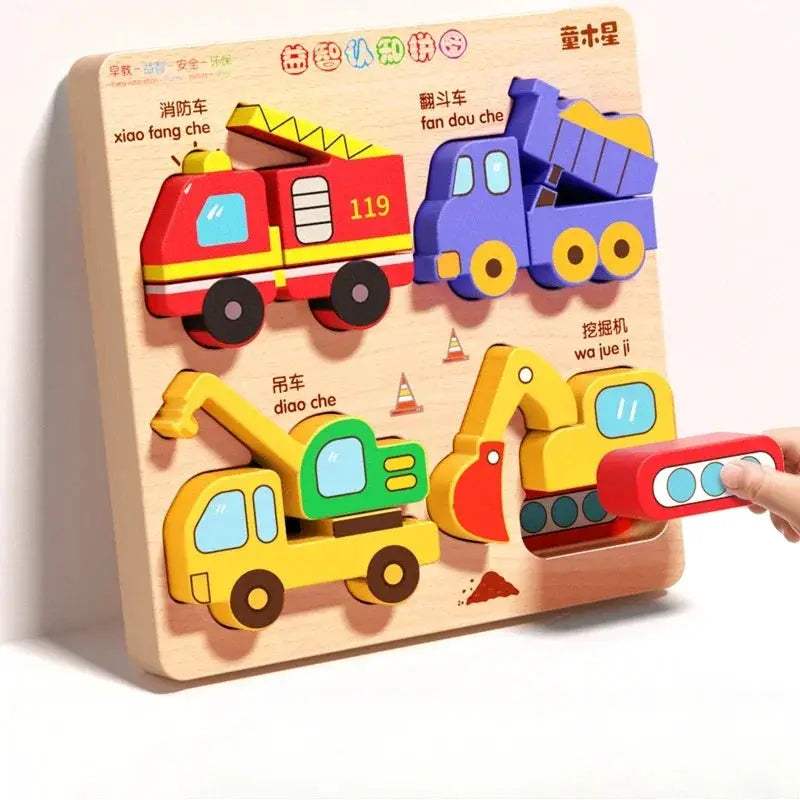 Animal Traffic Puzzles Toys for Kids Montessori Cartoon 3D Wooden Jigsaw Early Learning Educational Cognitive Game Children Gift - ToylandEU
