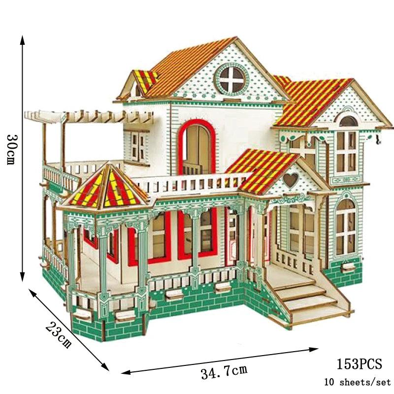  3D Wooden Dollhouse Puzzle | Villa Kit | Toylandeu™ 