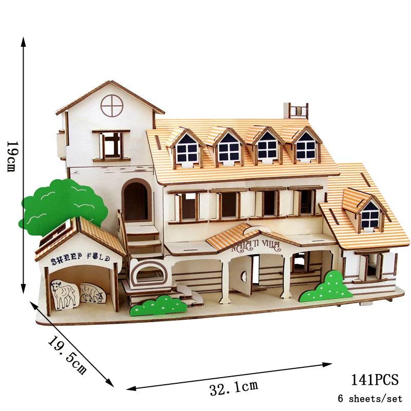  3D Wooden Dollhouse Puzzle | Villa Kit | Toylandeu™ 