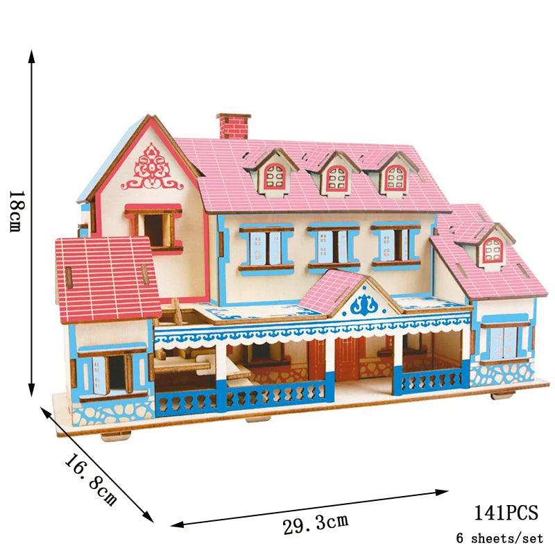  3D Wooden Dollhouse Puzzle | Villa Kit | Toylandeu™ 