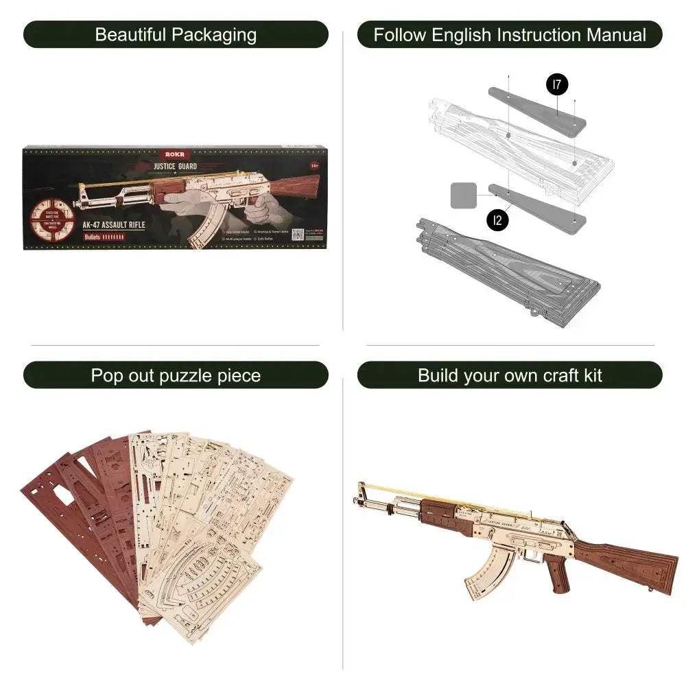  3D Wooden Gun Puzzle Kit AK47 DIY Building Blocks -  ToylandEU™