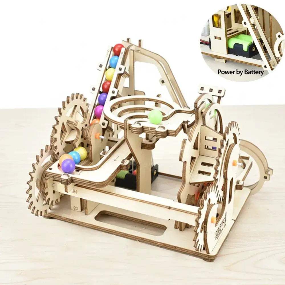 3D Wooden Marble Run Puzzle Kit With Electric Roller Coaster - ToylandEU