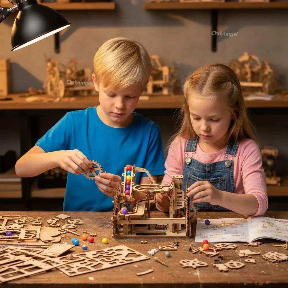 3D Wooden Marble Run Puzzle Kit With Electric Roller Coaster - ToylandEU