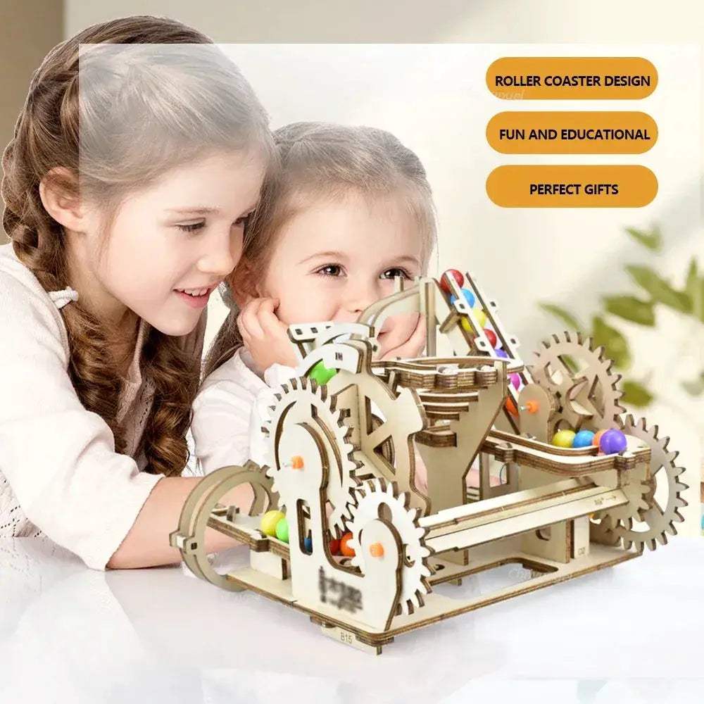 3D Wooden Marble Run Puzzle Kit With Electric Roller Coaster - ToylandEU