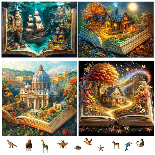 3D Wooden Puzzle Book Scene Educational for Montessori Learning - ToylandEU