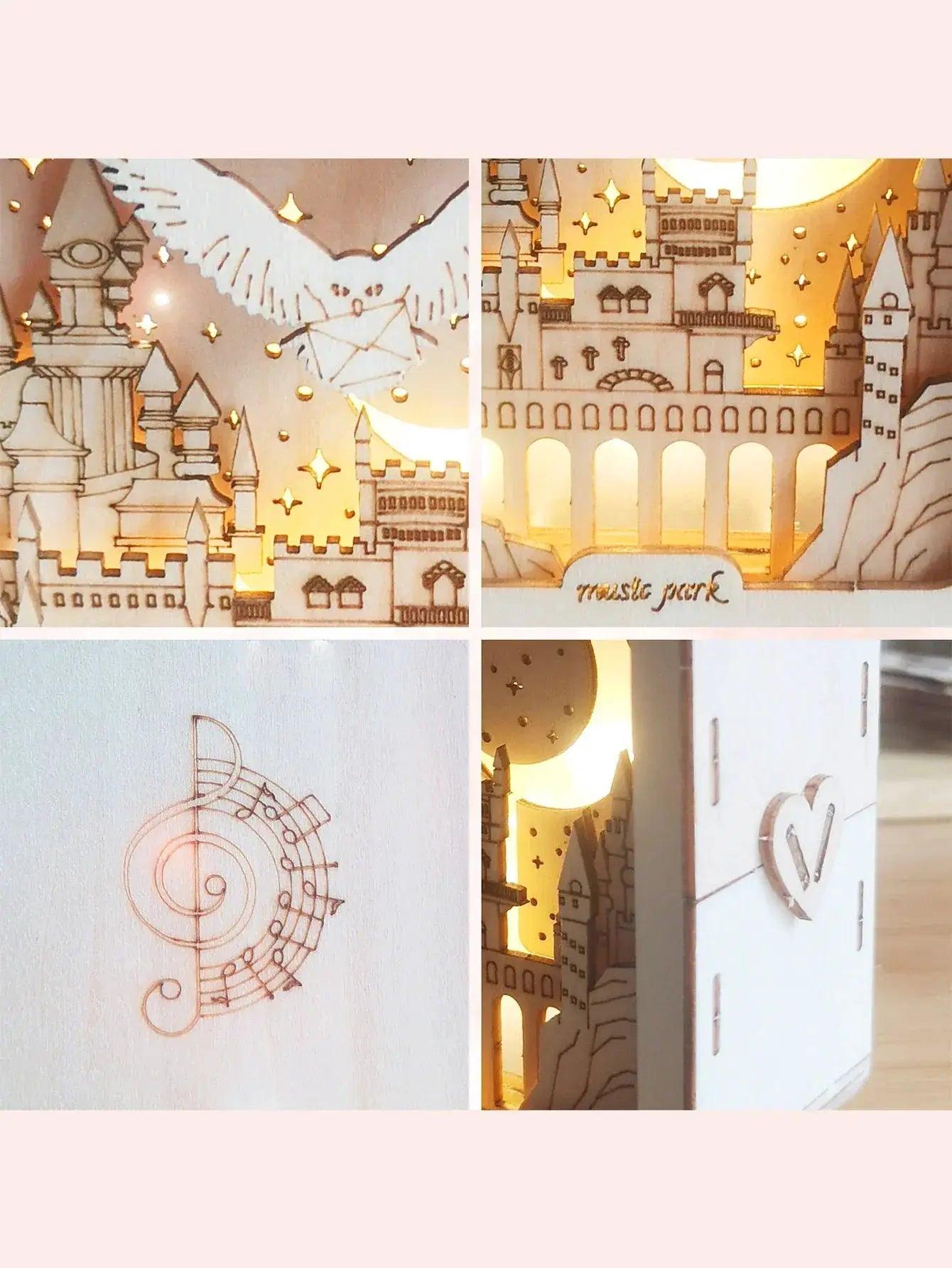  3D Wooden Puzzle Castle Night Light Led Desk Decor -  ToylandEU™