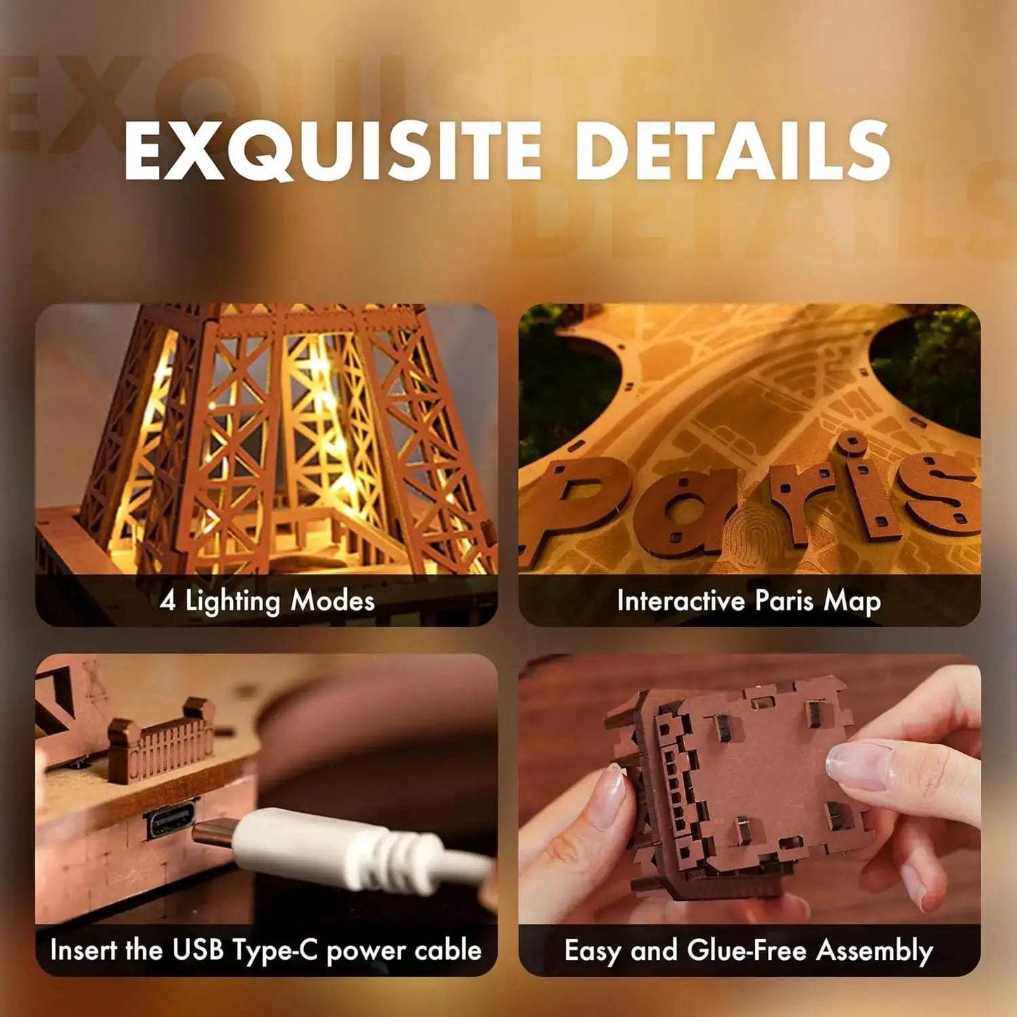  3D Wooden Puzzle Eiffel Tower LED Light Gift Idea -  ToylandEU™