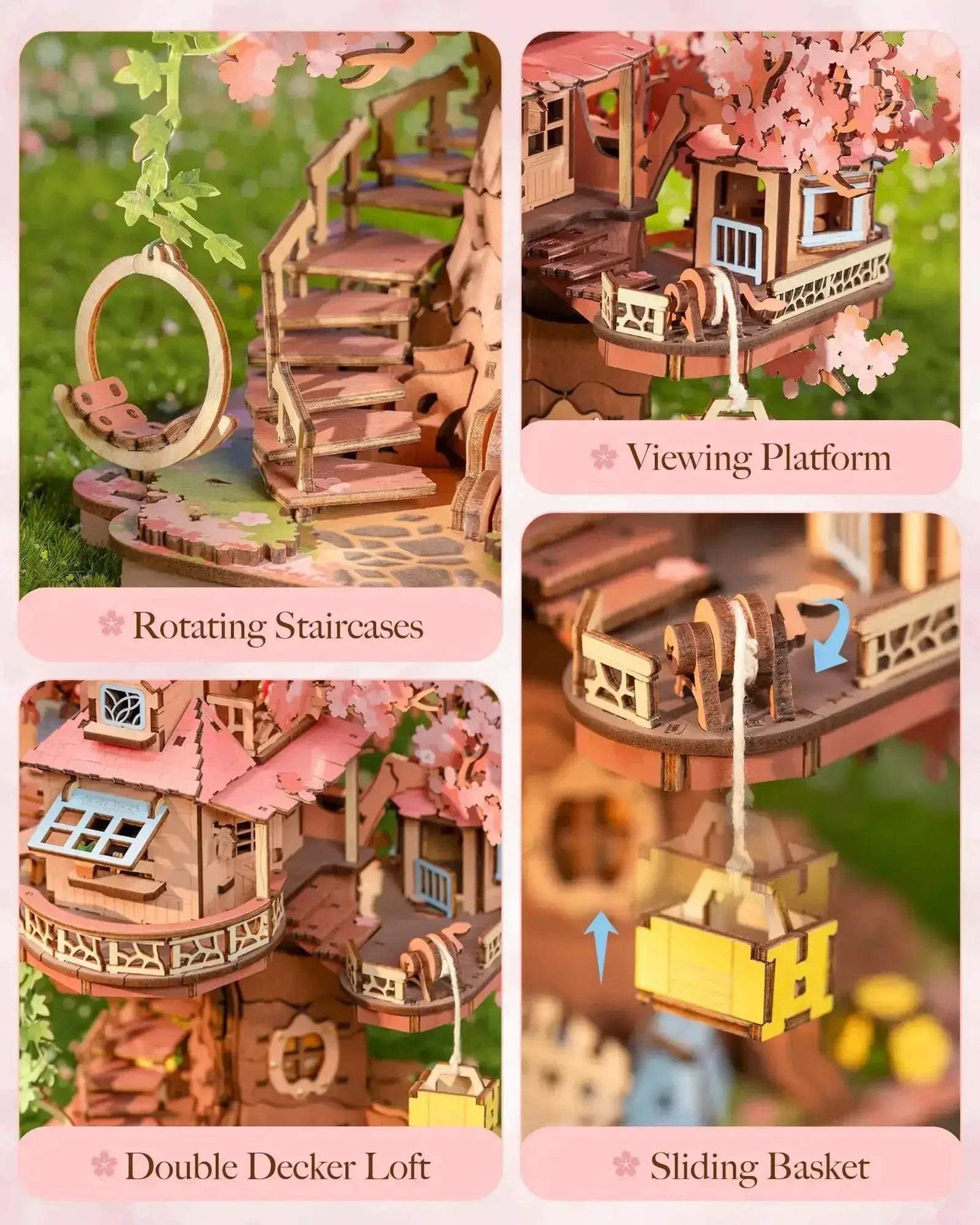3D Wooden Puzzle Model Kit Sakura Tree House Calming Gift - ToylandEU