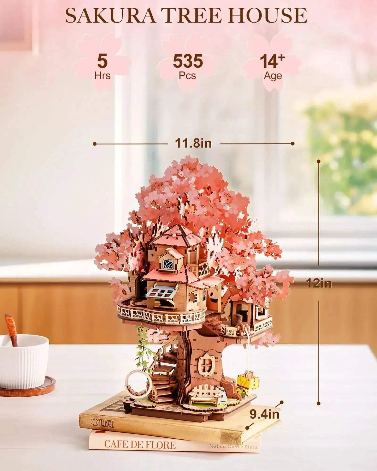 3D Wooden Puzzle Model Kit Sakura Tree House Calming Gift - ToylandEU