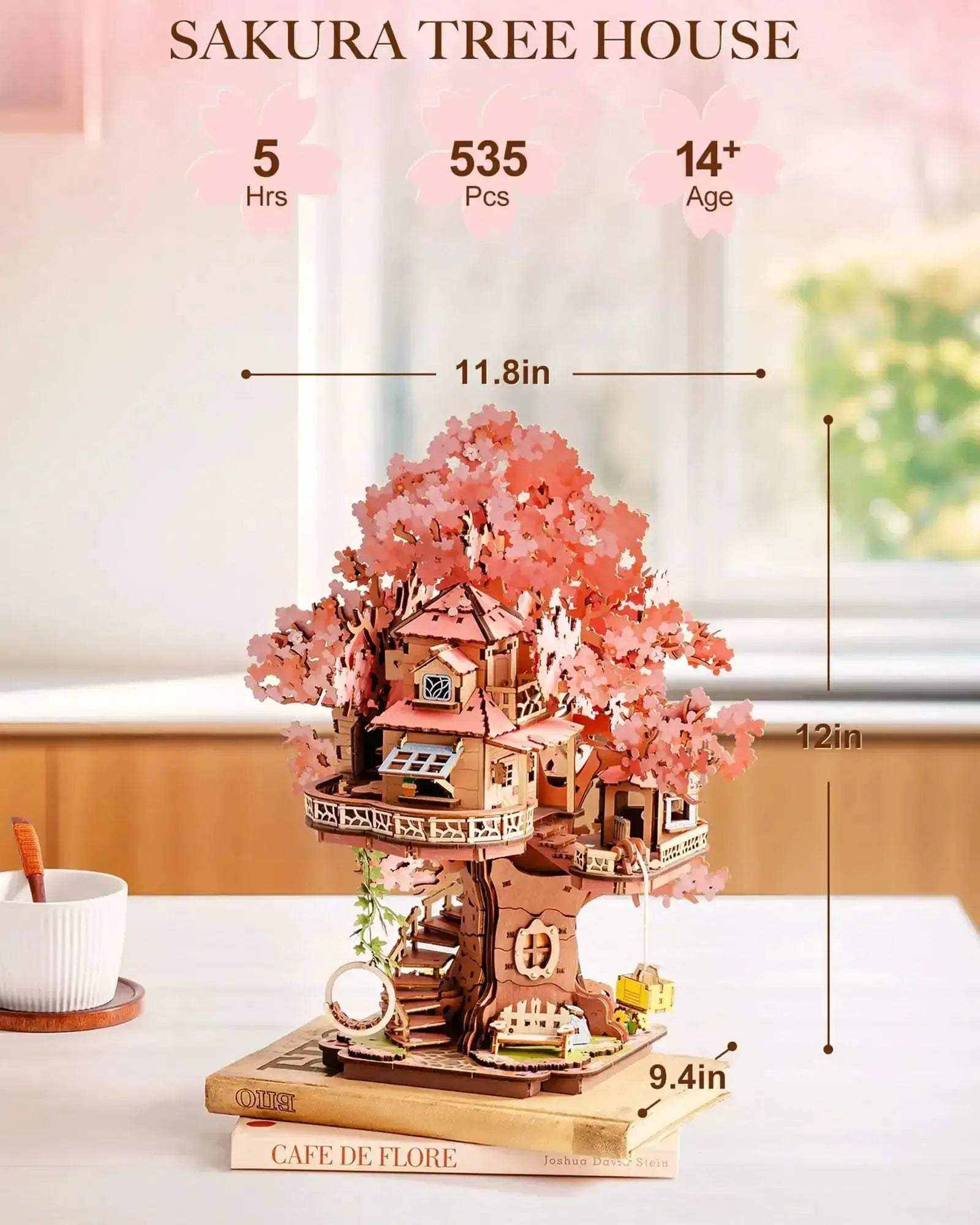 3D Wooden Puzzle Model Kit Sakura Tree House Calming Gift - ToylandEU