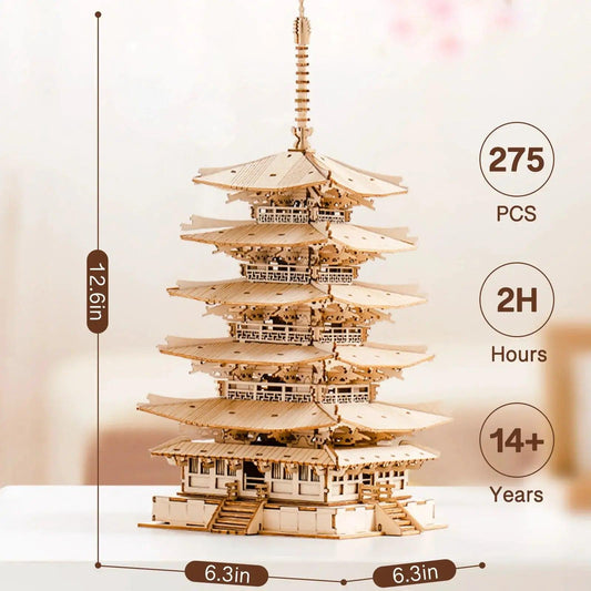  3D Wooden Puzzle Pagoda DIY Model Kit Tabletop Premium -  ToylandEU™