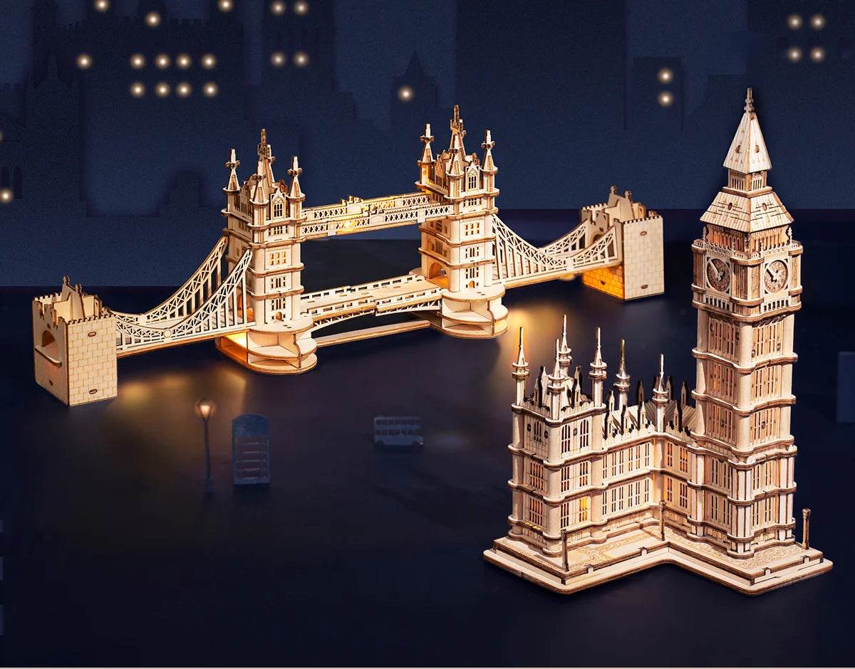 3D Wooden Puzzle Set - DIY Assembly Toys of Tower Bridge & Big Ben for Kids, Teens, and Adults - ToylandEU