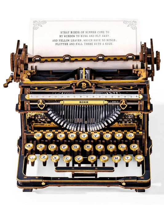  3D Wooden Typewriter Puzzle | Black Gold | Toylandeu™ 