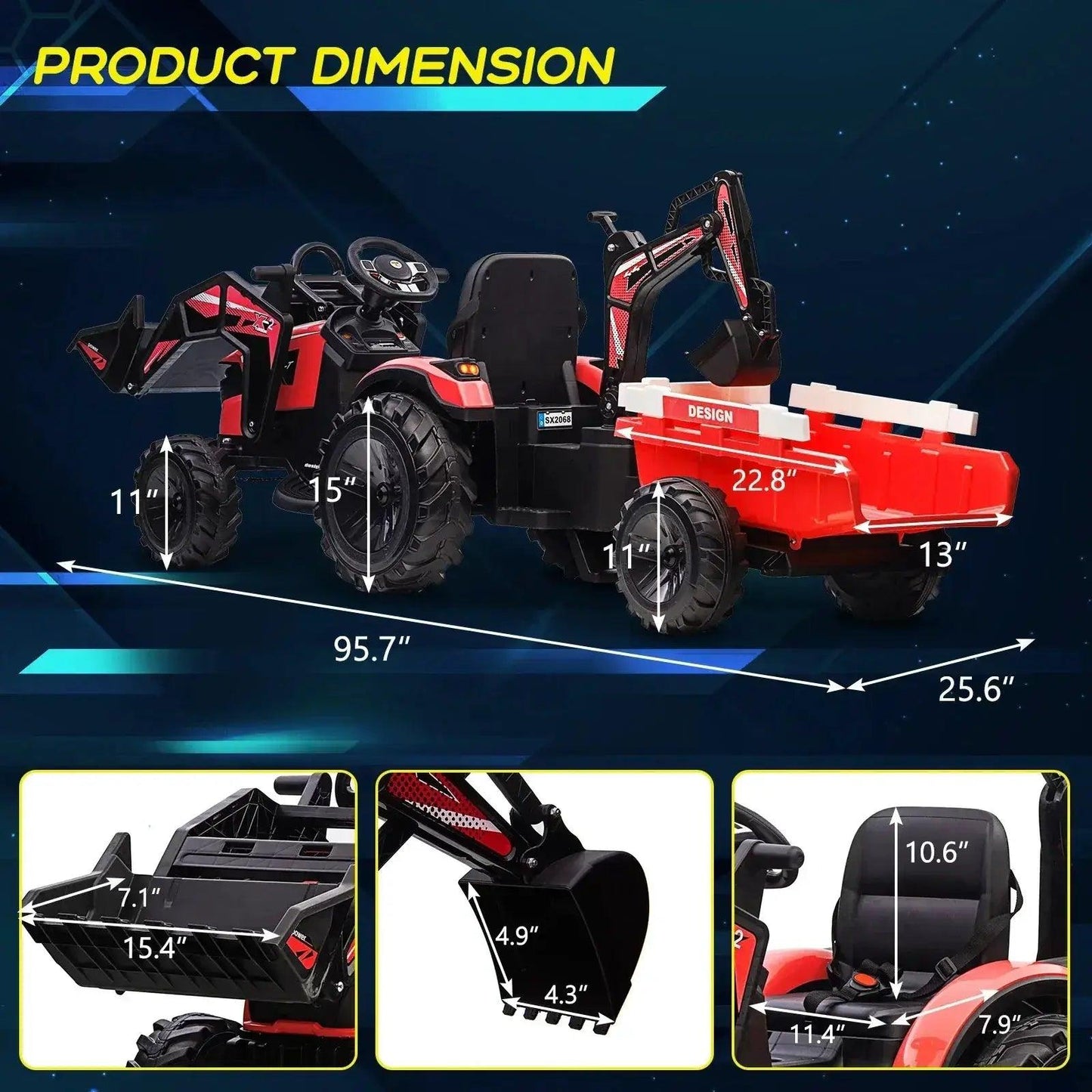  3In1 Ride On Tractor Excavator Bulldozer With Trailer -  ToylandEU™