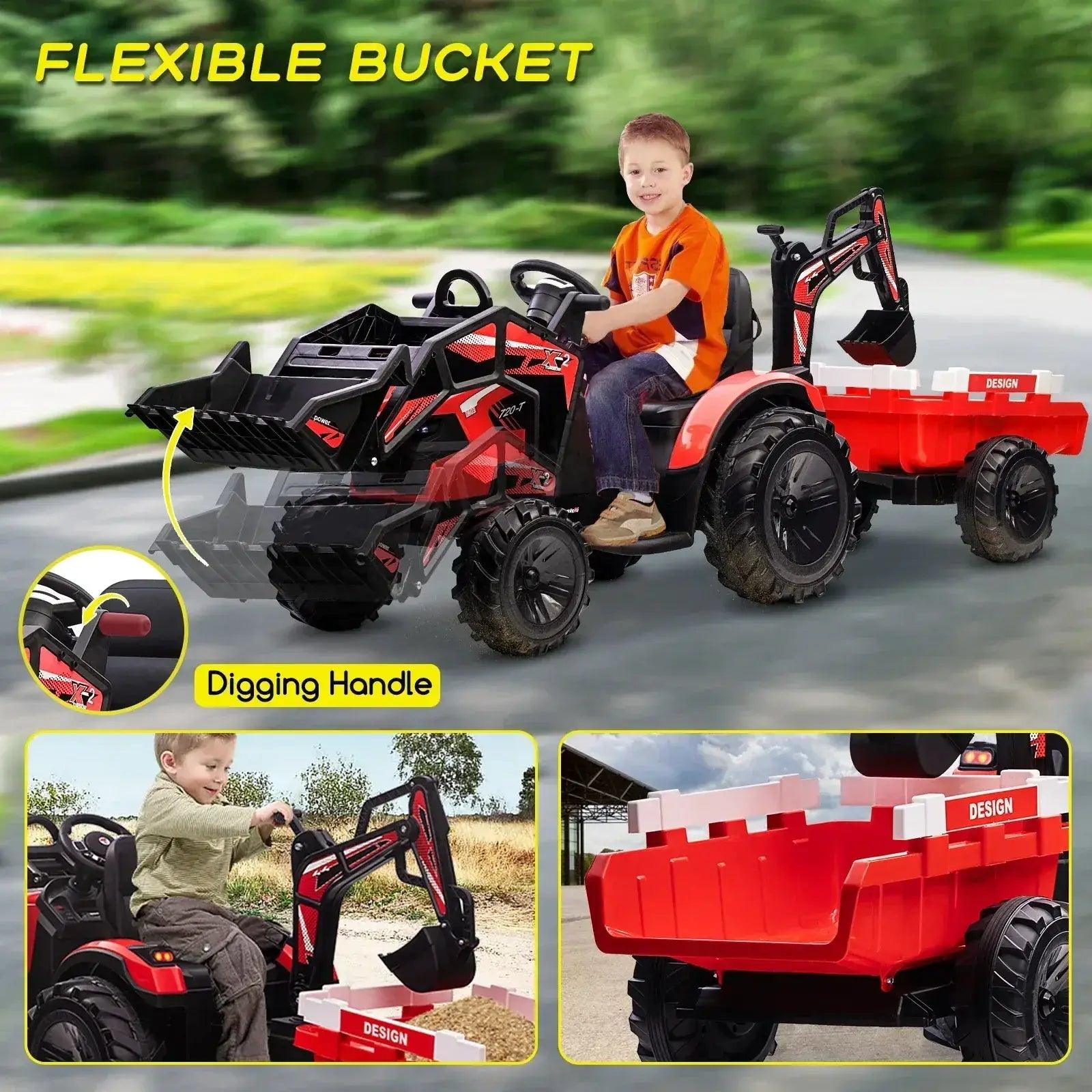  3In1 Ride On Tractor Excavator Bulldozer With Trailer -  ToylandEU™