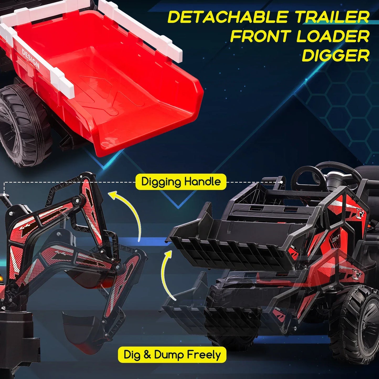 3In1 Ride On Tractor Excavator Bulldozer With Trailer Remote Control - ToylandEU