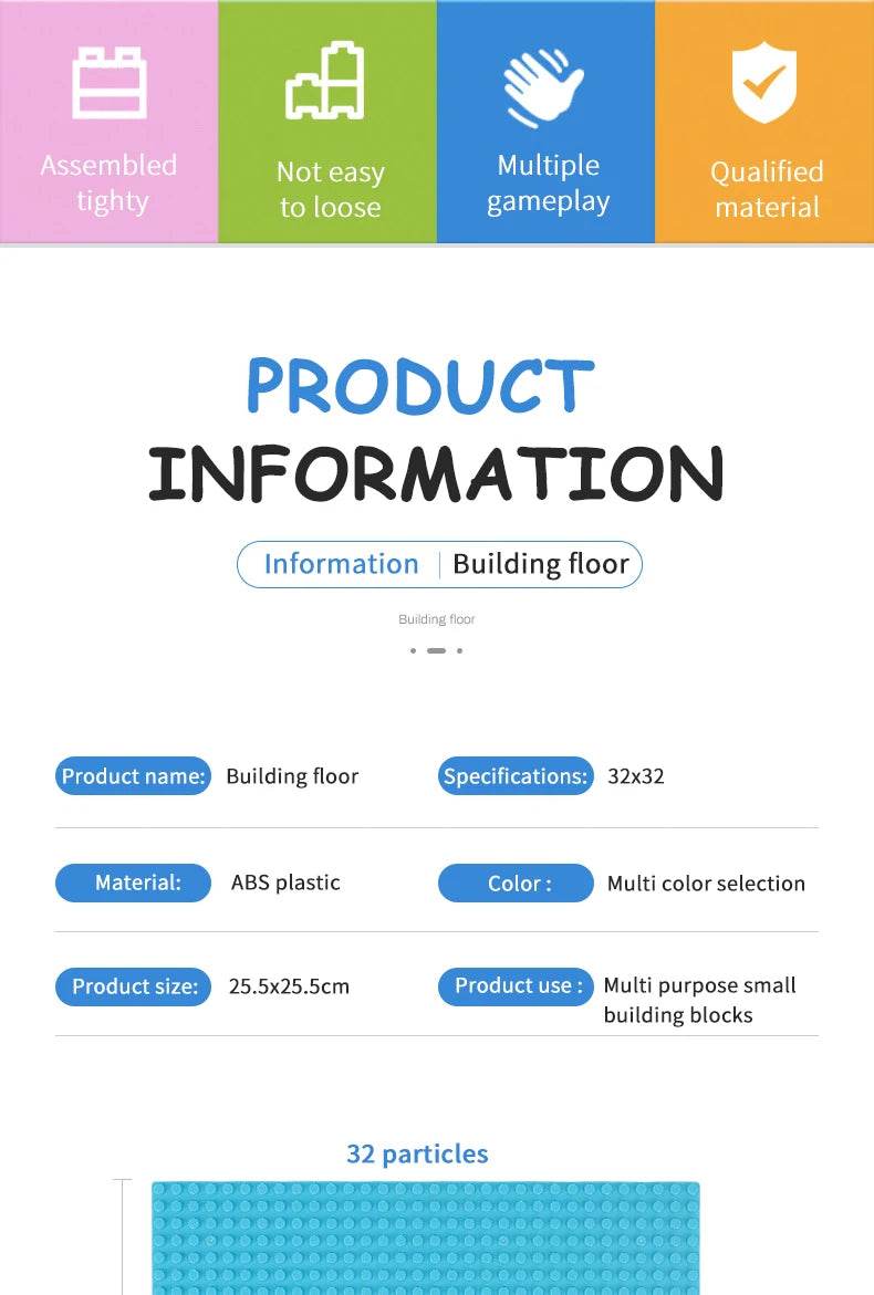 3PCS Classic Baseplate 32*32 16X32 16X16 Dots Building Blocks - ToylandEU