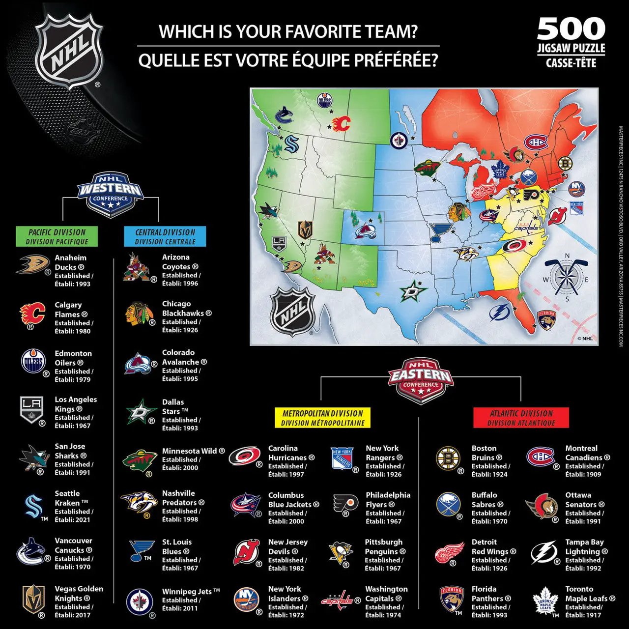 NHL Hockey Map Puzzle 500 Piece 2023