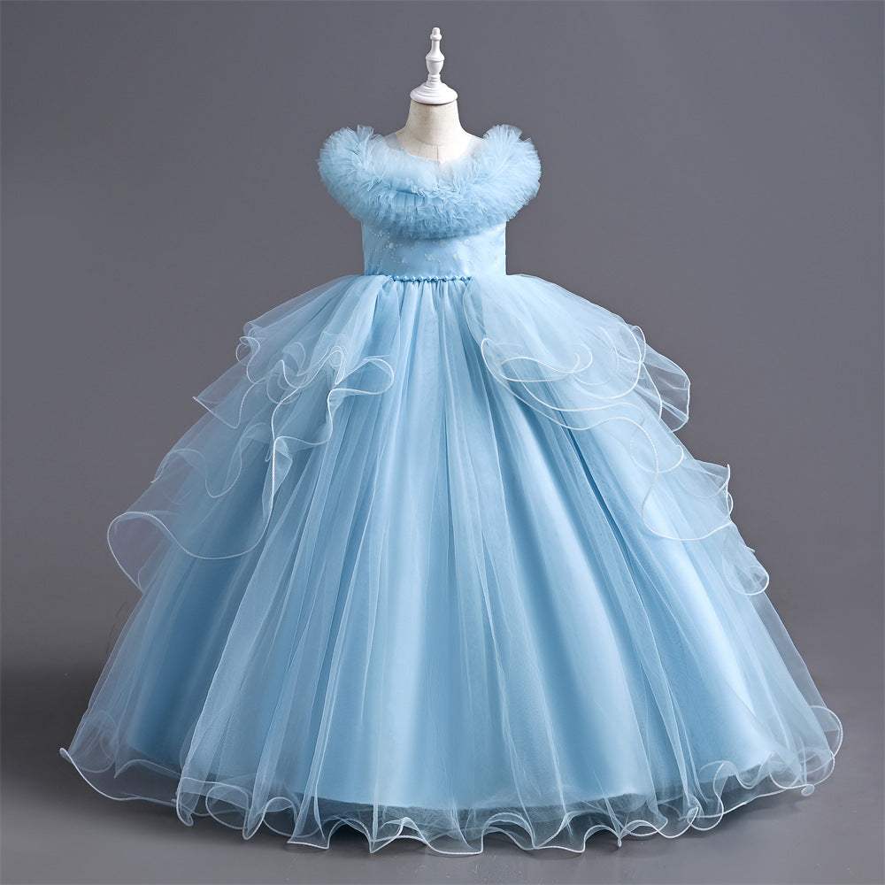 Girls' Casual Western-Style Princess Dress | White, Light Pink, Blue