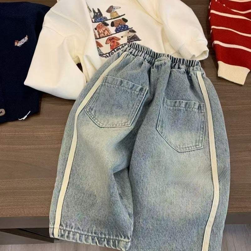 Kids' Loose Jeans | Thin Spring And Autumn Pants | Hairband Waist | 90-140 cm