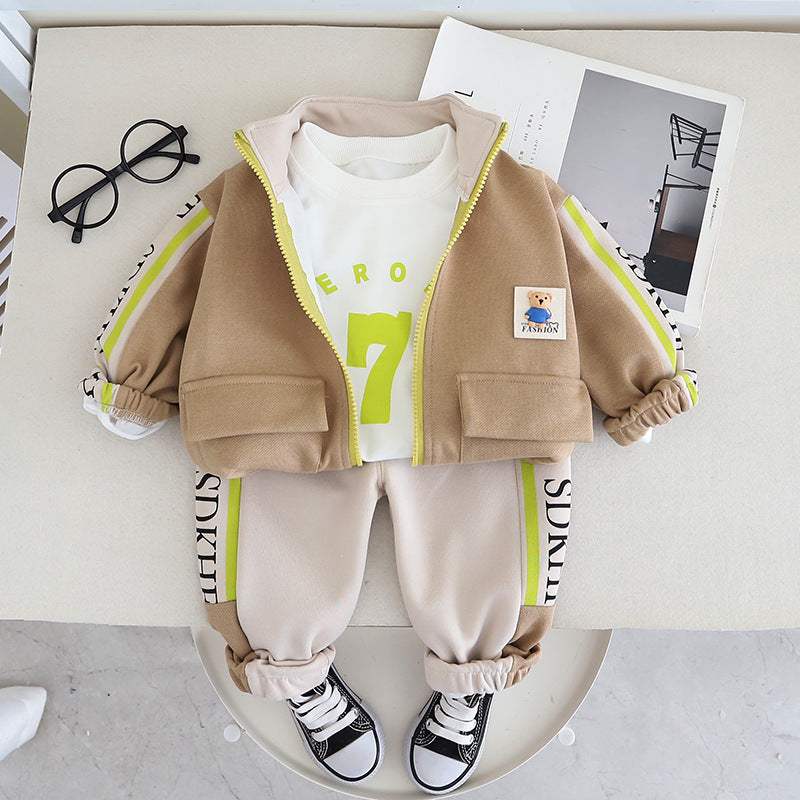 Boys' Spring Hoodie Jacket Three-Piece Set | Long Sleeve