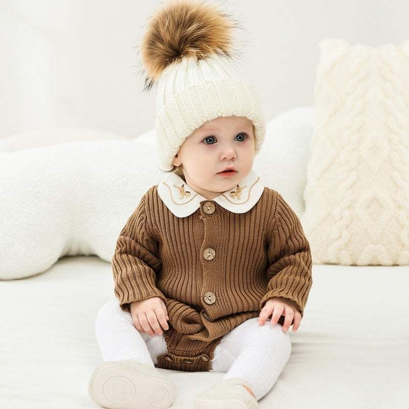 Baby Knitted Sweater Bodysuit | Milky White And Cocoa