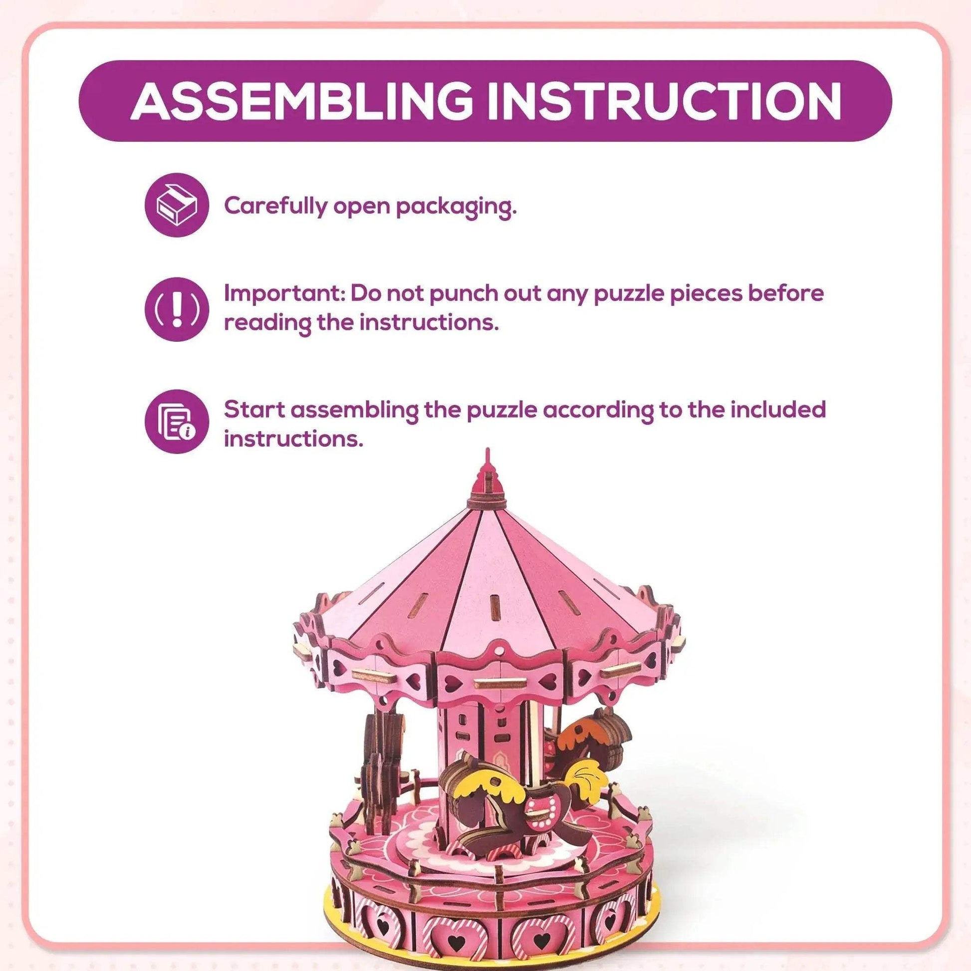 3D Carousel Puzzle Kit With Clear Assembly Guide For Collectors - ToylandEU