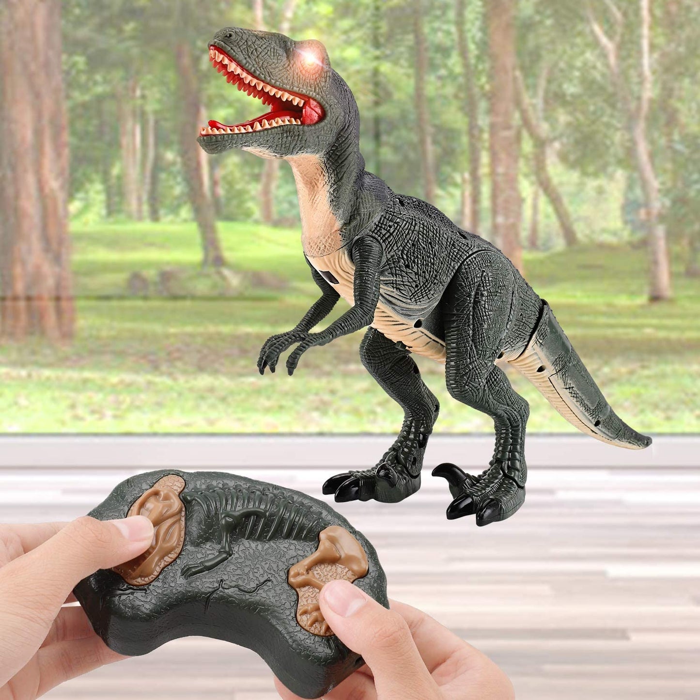 Walking Velociraptor Dinosaur Toy with Remote Control and Lights
