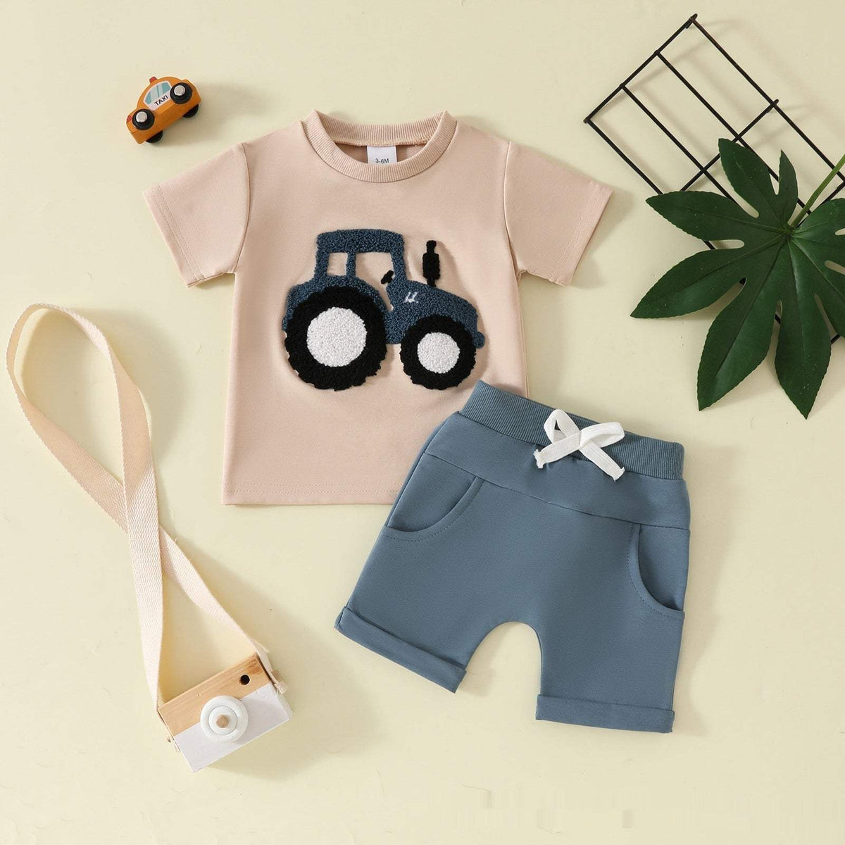 Boys' Short-Sleeve Pullover And Pocket Shorts Set | Round Neck | Embroidered Details