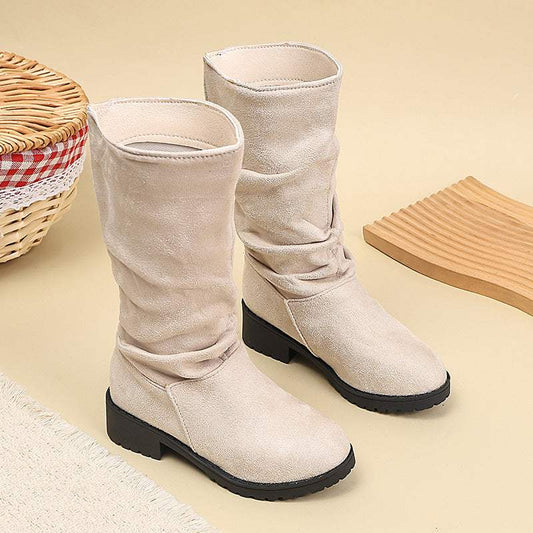 Girls' Boots | Suede Wearing Upper | Rubber Trendy Element: Turned-over cuff Thickness: Thickened Sole | Winter & Spring & Autumn