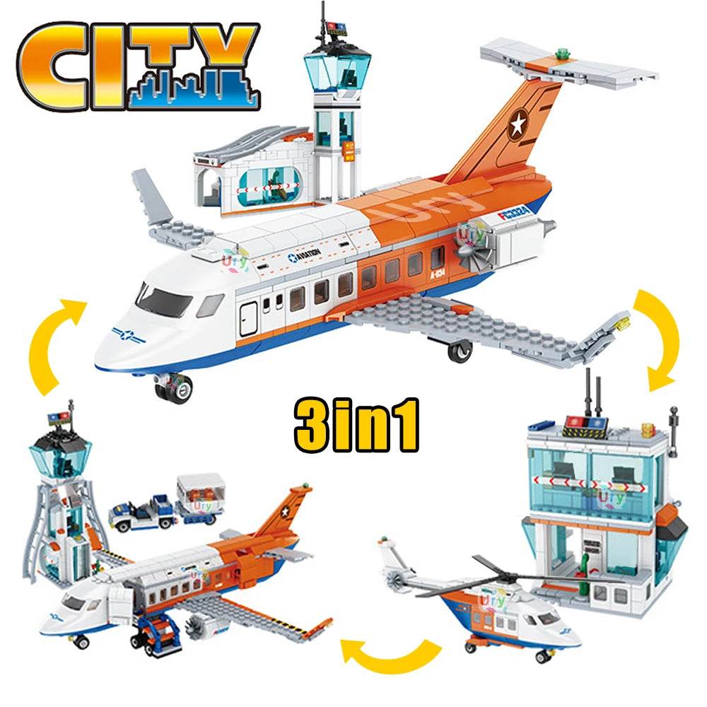 3in1 City Series Aviation Cargo Plane Helicopter Set Kids Gift - ToylandEU