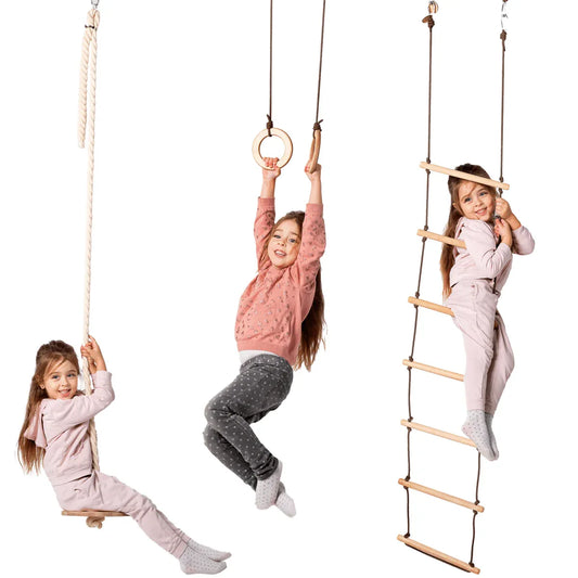 3in1 Swing & Climbing Set: Rope Ladder, Gym Rings & Disc Swing - ToylandEU