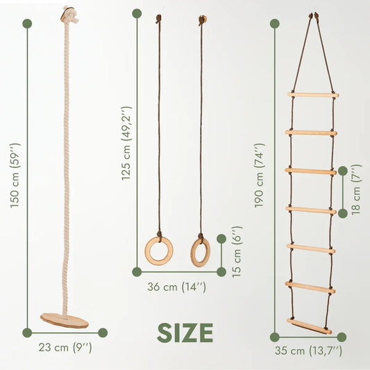 3in1 Swing & Climbing Set: Rope Ladder, Gym Rings & Disc Swing - ToylandEU