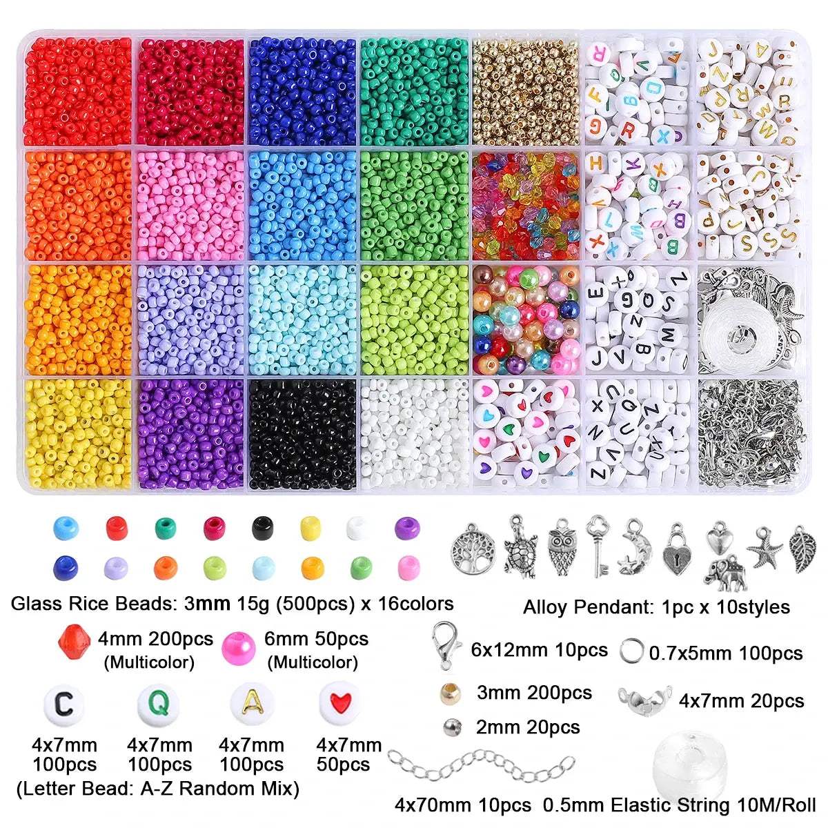 3mm Rice Bead Letter Bead DIY Jewelry Kit For Bracelets - ToylandEU
