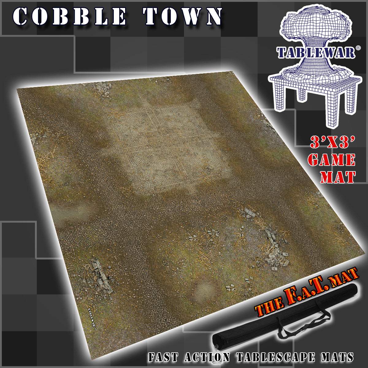 Gaming Mat | Premium Neoprene | Cobblestone Scene Design | 3X3 For Tabletop Play