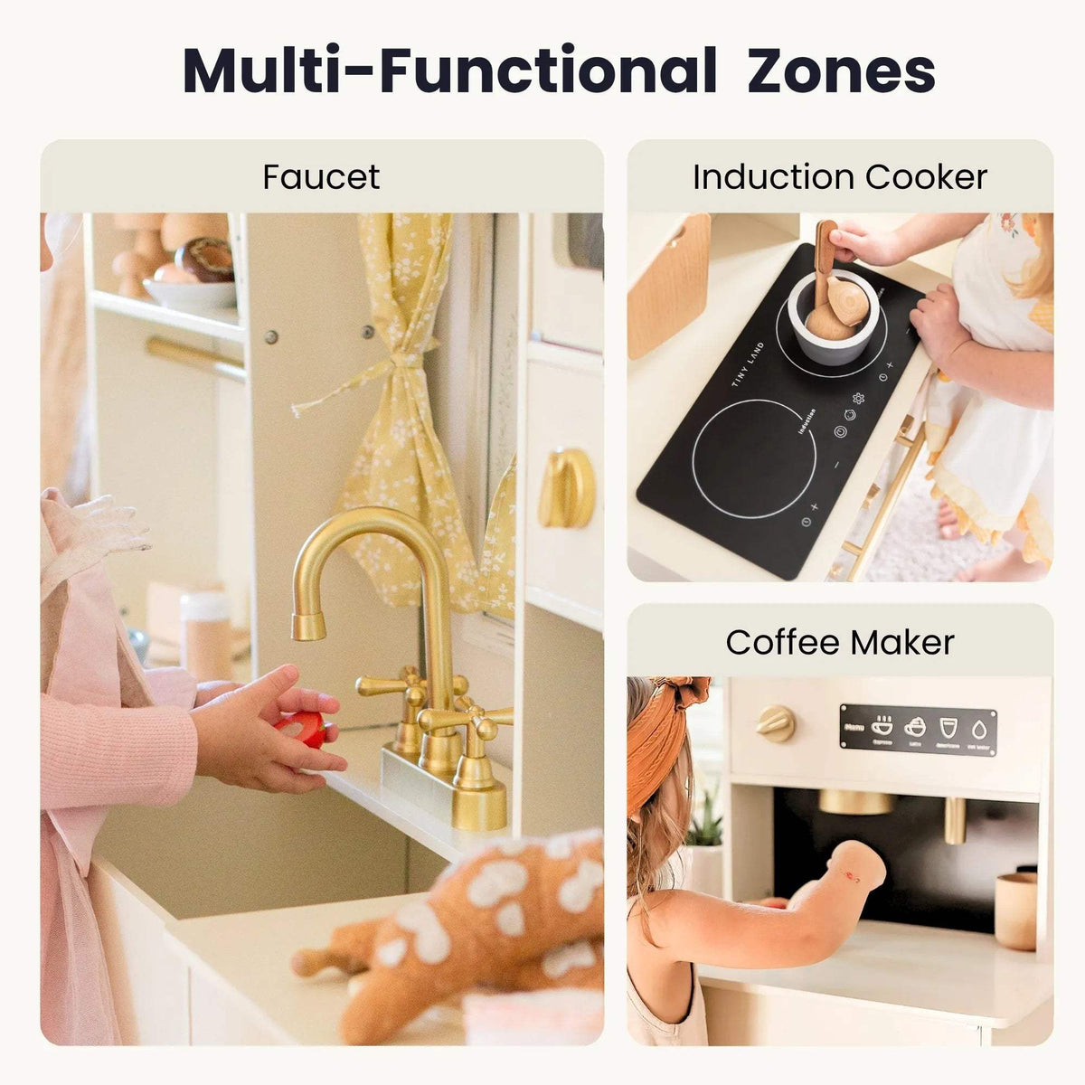 Tiny Land Play Kitchen | Wood Construction | Cream Accents For Kids
