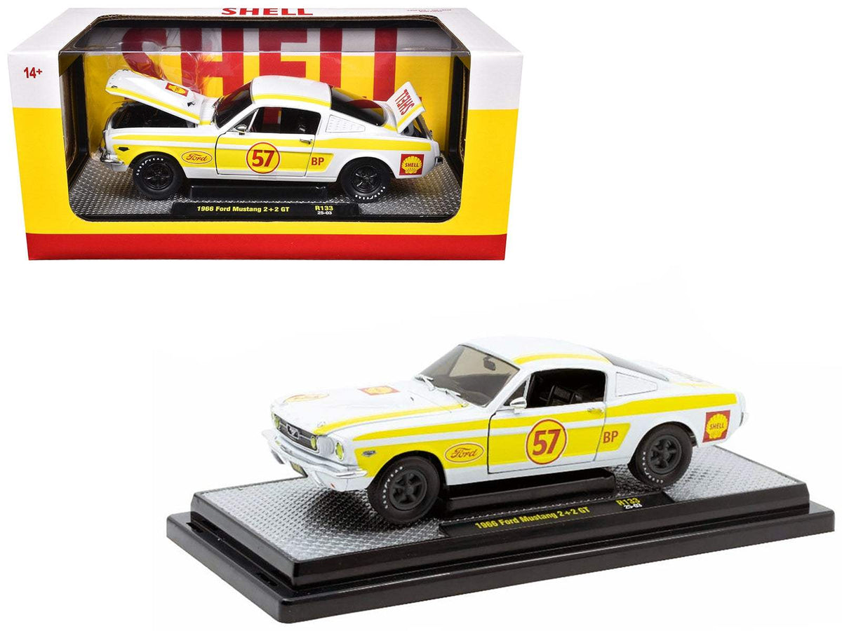 1966 Ford Mustang 2+2 GT #57 | 1/24 Diecast Model Car | M2 Machines | Shell Oil Series