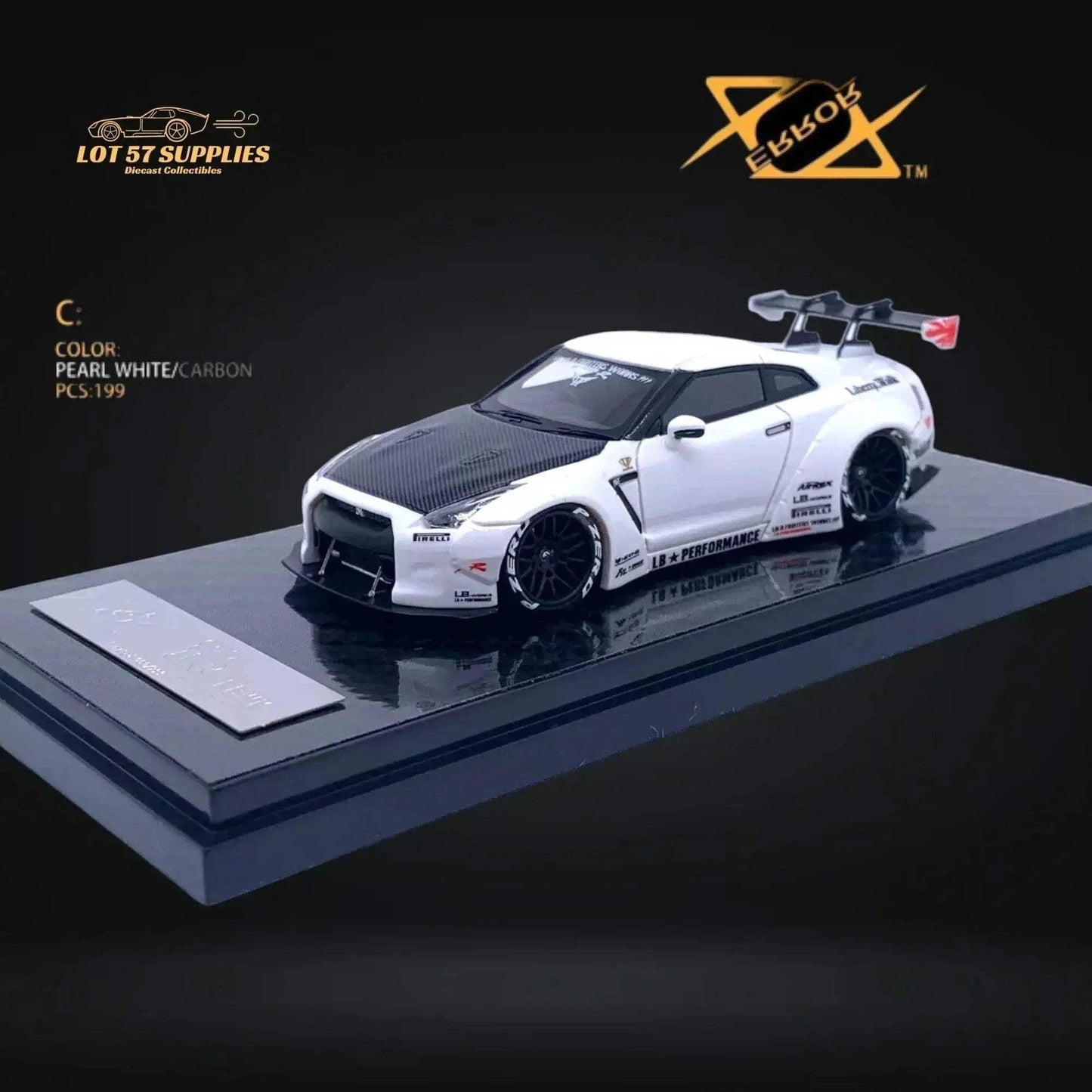 Error404 LB-Works Skyline GT-R R35 Pearl White Carbon Hood 1:64 - ToylandEU