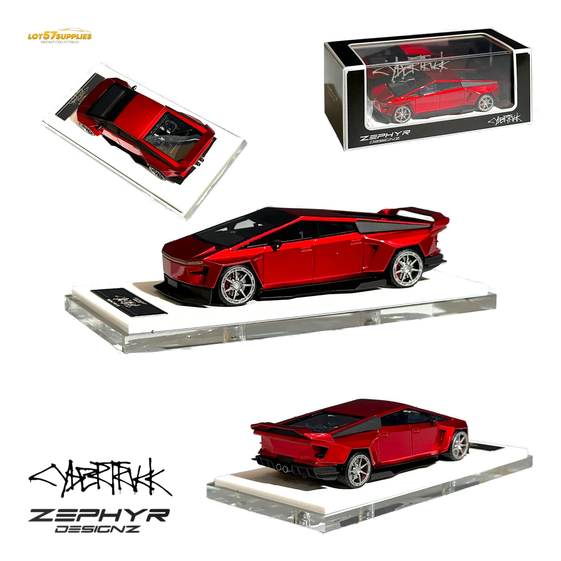404ERROR Tesla Cybertruck Custom Widebody Lowered - Metallic Red 1:64 - ToylandEU